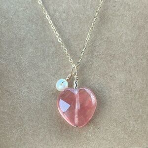 14K Gold Necklace with Cherry Quartz Heart Pendant